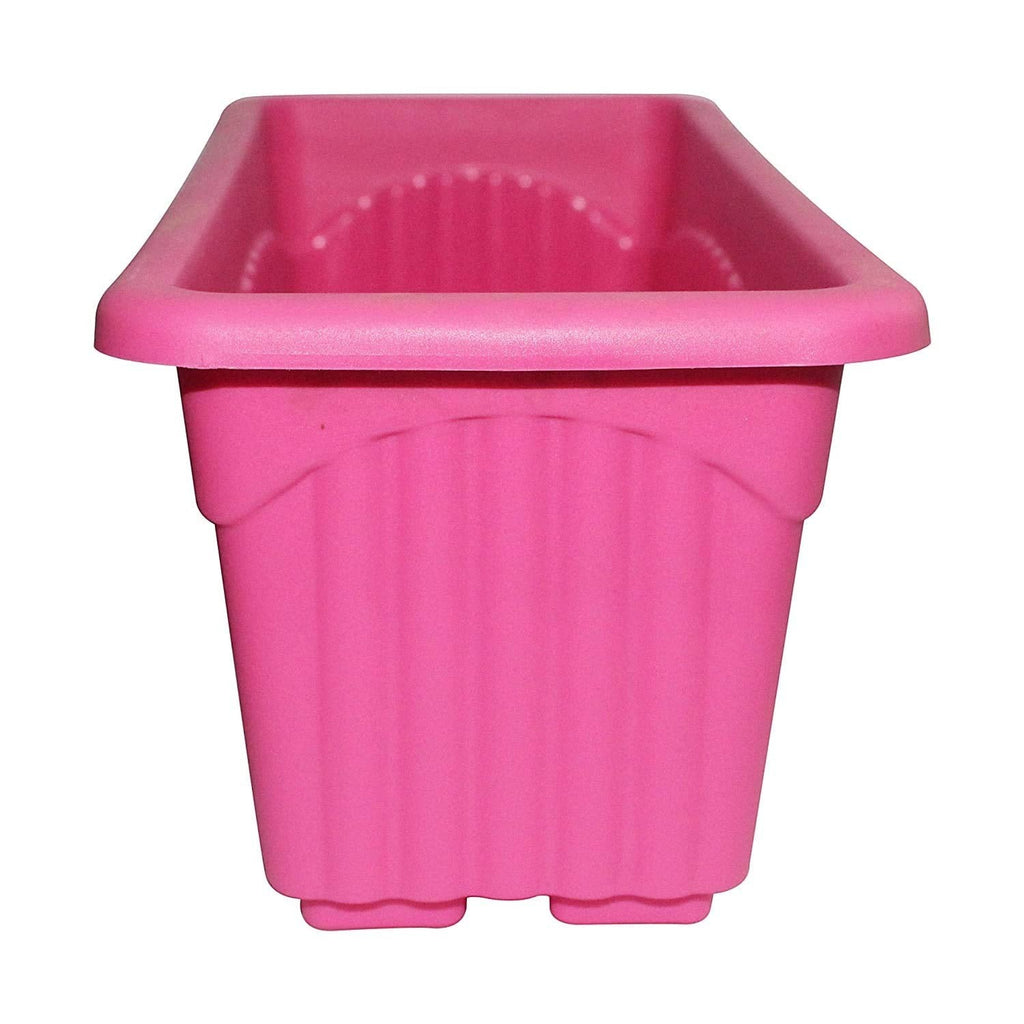 GoHooked rectangular plastic plant pot, bright pink, with ribbed texture and drainage feet. Ideal for home or garden.