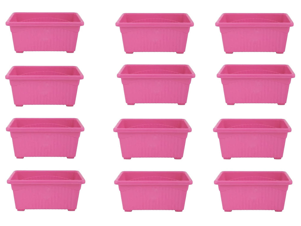 GoHooked pink rectangular plastic plant pots, pack of 12, 35cm, ideal for home and garden.