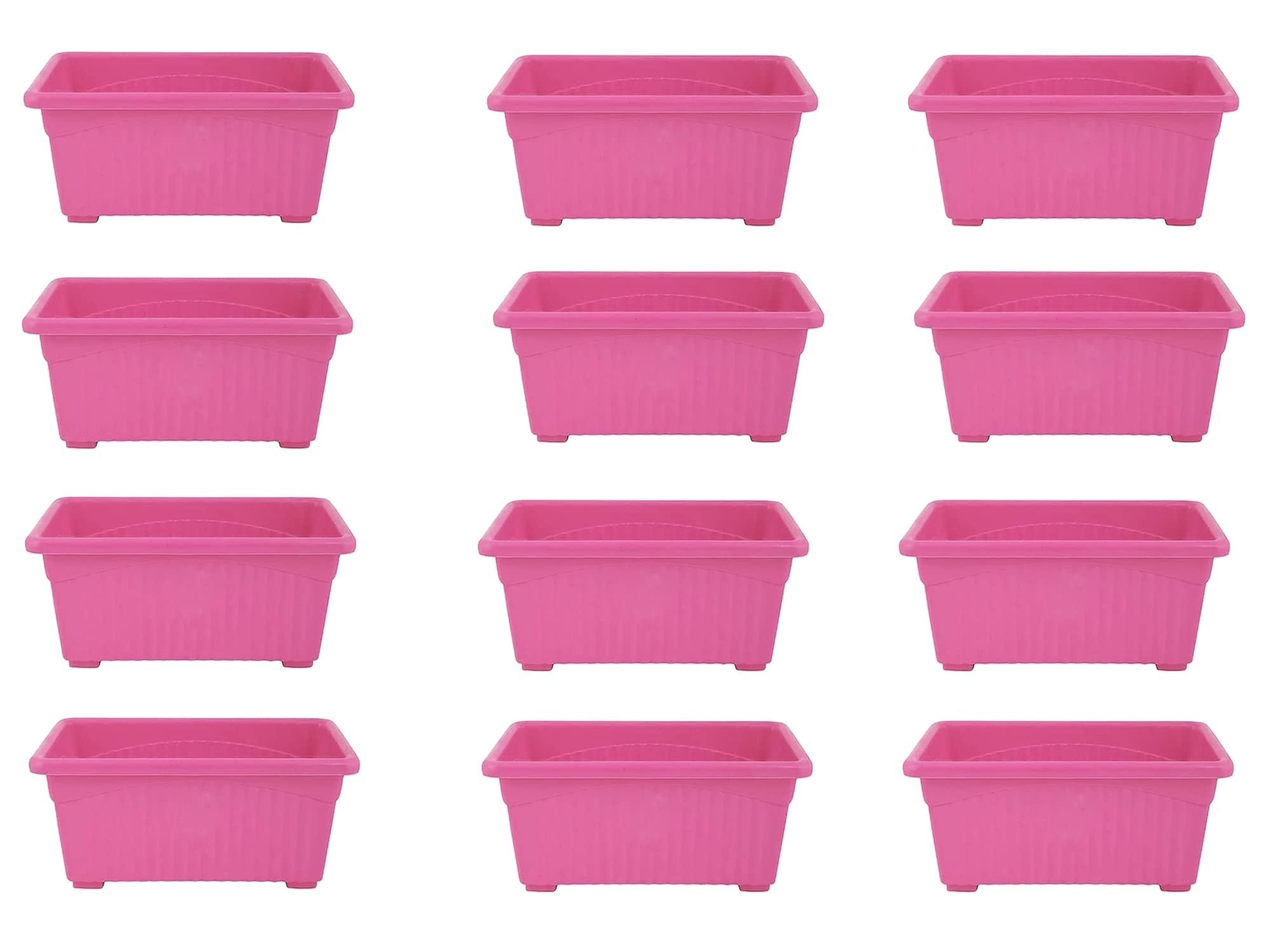 GoHooked pink rectangular plastic plant pots, pack of 12, 35cm, ideal for home and garden.