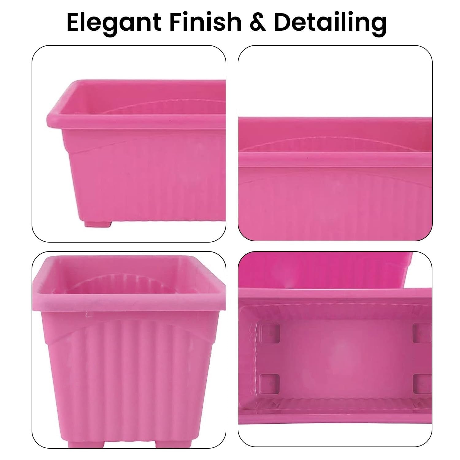 GoHooked pink rectangular plastic plant pots, 35cm, pack of 6. Durable, UV-stabilized, BPA-free polypropylene.