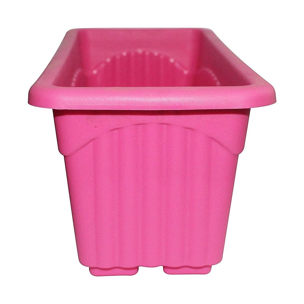 Go Hooked set of 6 rectangular pink plastic plant pots with fluted sides and a wide rim. Ideal for indoor or outdoor use.
