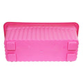 Go Hooked pink rectangular plastic planter pot with fluted sides and four square feet. Set of 6.