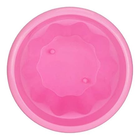 GoHooked pink plastic garden planter with a scalloped interior design, viewed from directly above.