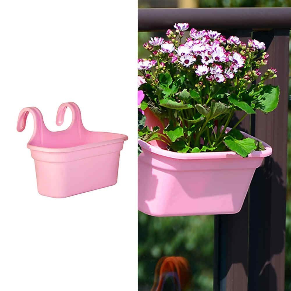 GoHooked pink plastic railing planter with double hooks, suitable for balconies and gardens. Set of 4.