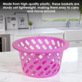 GoHooked pink plastic storage net basket with open weave design and sturdy rim. Ideal for home organization.