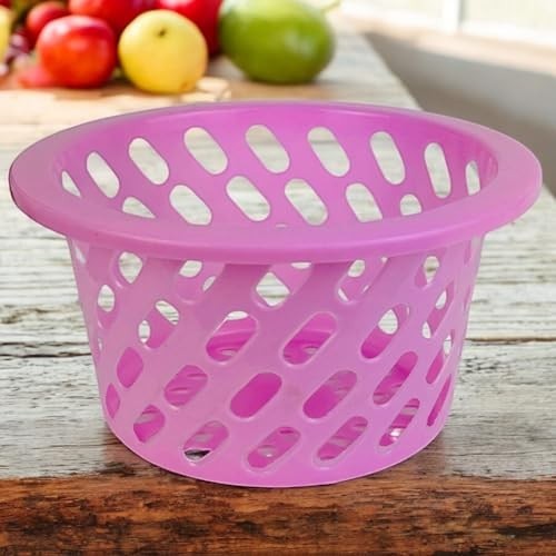 Go Hooked pink plastic storage basket with a diamond-shaped cutout pattern and zip cover for kitchen or pantry organization.