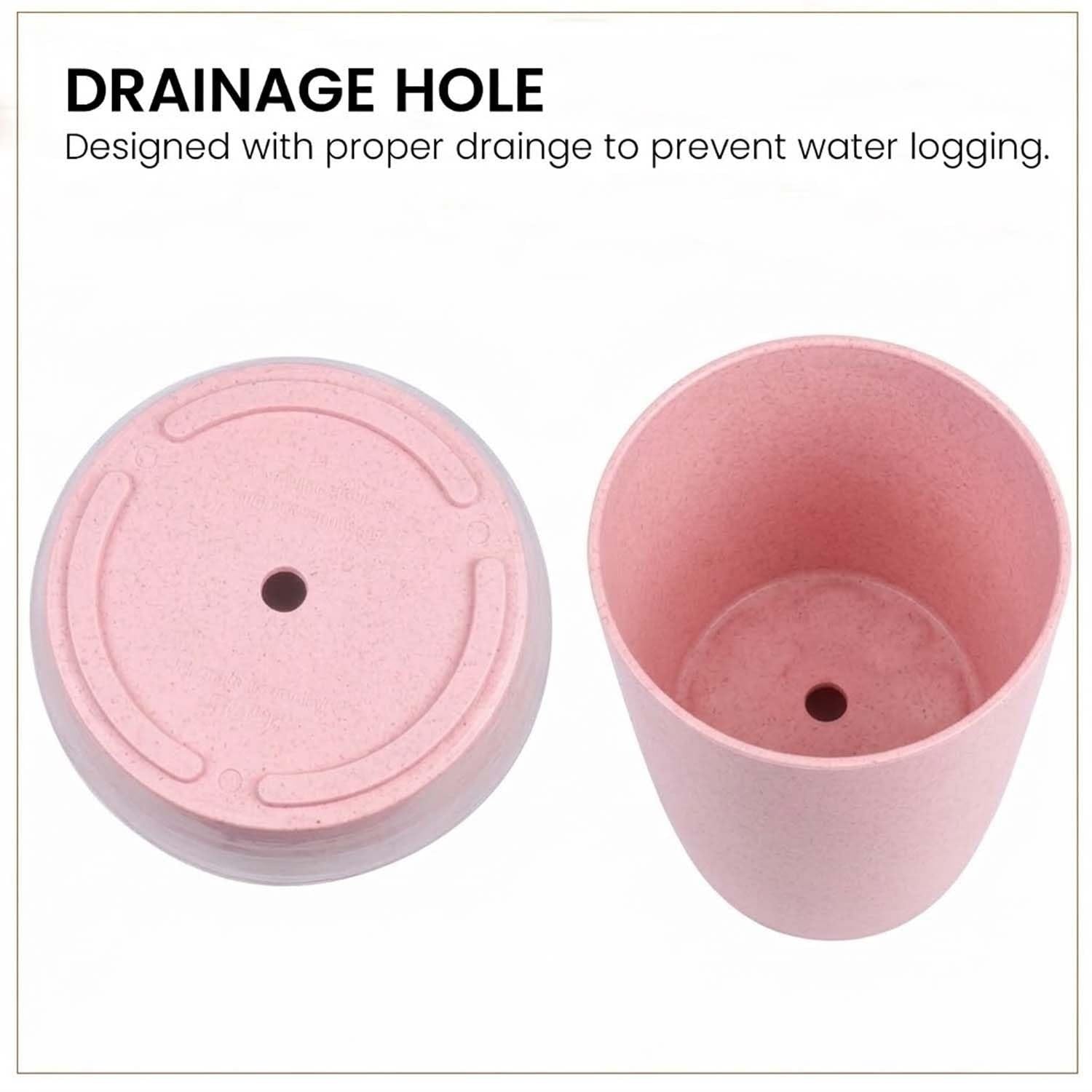 GoHooked pink lightweight plastic tower pot with drainage hole and saucer tray, 18 inch size.