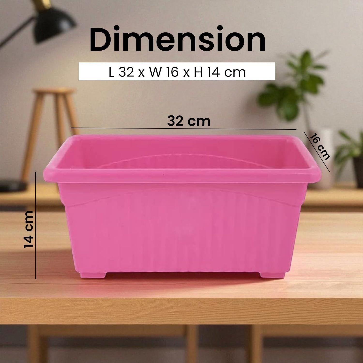 GoHooked pink rectangular plastic plant pot, 35cm, ideal for home, window display, or garden.