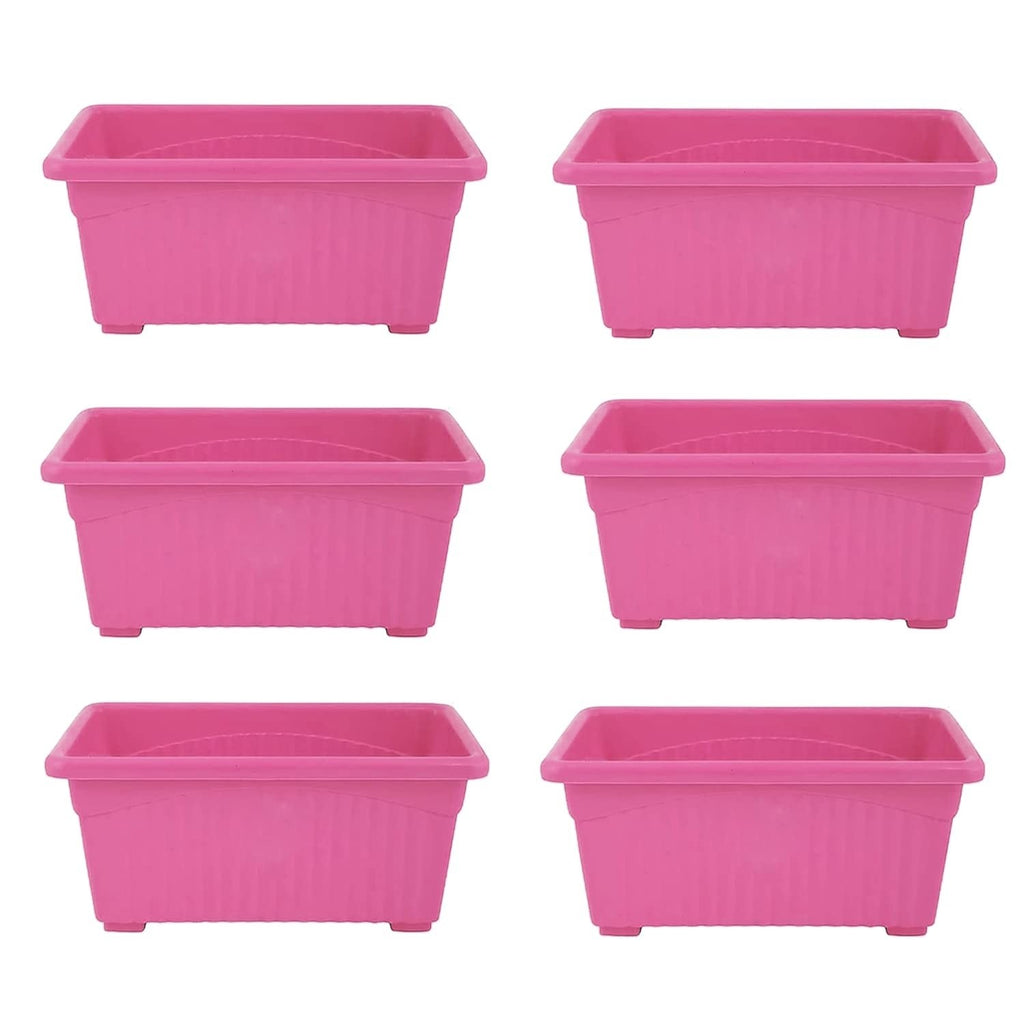 GoHooked pack of 6 pink rectangular plastic plant pots, 35cm, ideal for home and garden.
