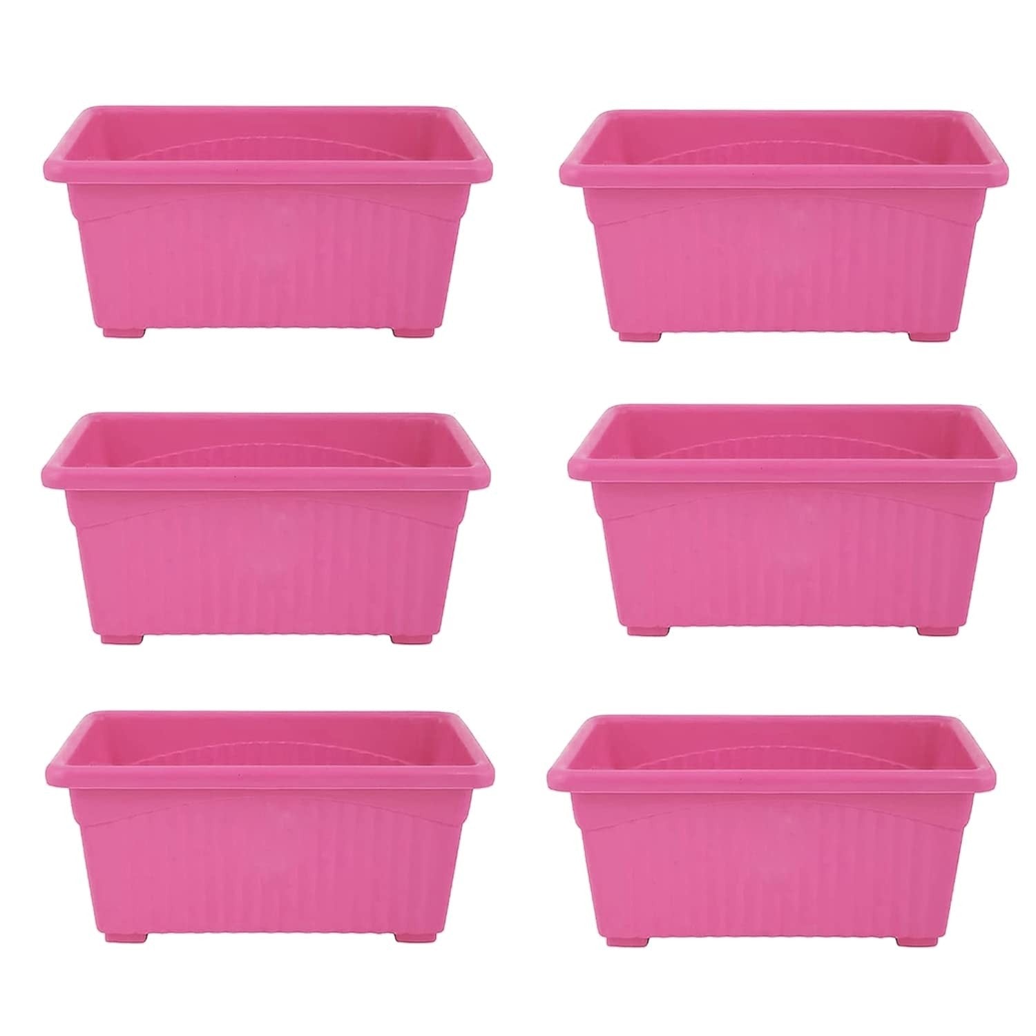 GoHooked pack of 6 pink rectangular plastic plant pots, 35cm, ideal for home and garden.