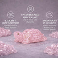 Go Hooked pink rose quartz crystal tortoise figurine for love and emotional healing. Detailed carving.