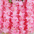 GoHooked pink silk wisteria vine artificial flowers, 12 pack, 3.6 feet each, for wedding and home decor.