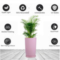 GoHooked 18-inch pink tower planter with saucer, lightweight, UV stable, rust-proof, and easy to clean.