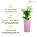 Go Hooked 18 inch pink tower pot with saucer tray, lightweight, UV protected, and unbreakable for indoor/outdoor use.