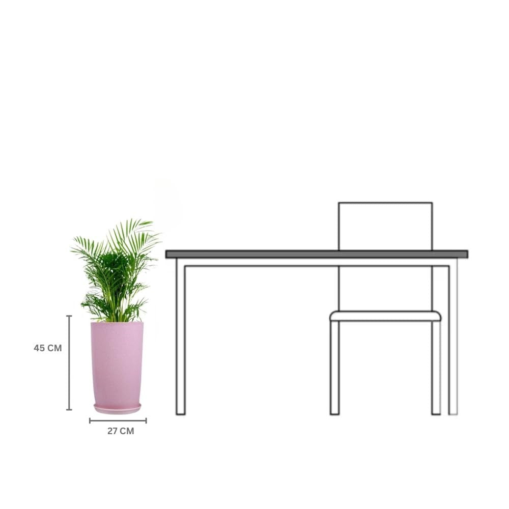 Go Hooked 18 inch pink tower pot with saucer tray, lightweight, durable, and weather-resistant for indoor/outdoor use.