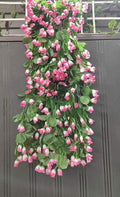 GoHooked pink and white artificial rose garlands, 35 inch polyester and plastic hanging vines for home and party decor.