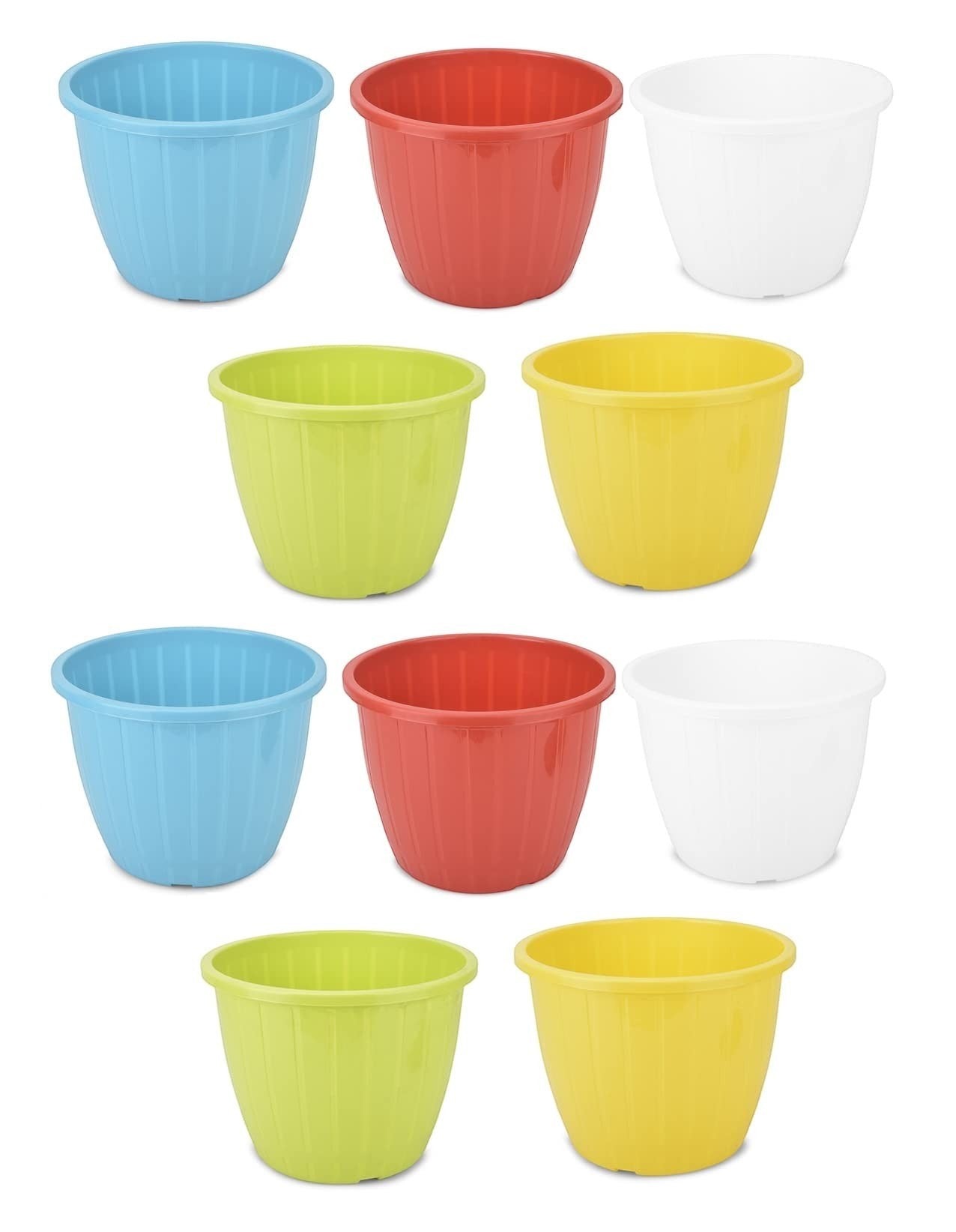 GoHooked 10-inch multicolor plastic Duro flower pots for gardening. Pack of 10.