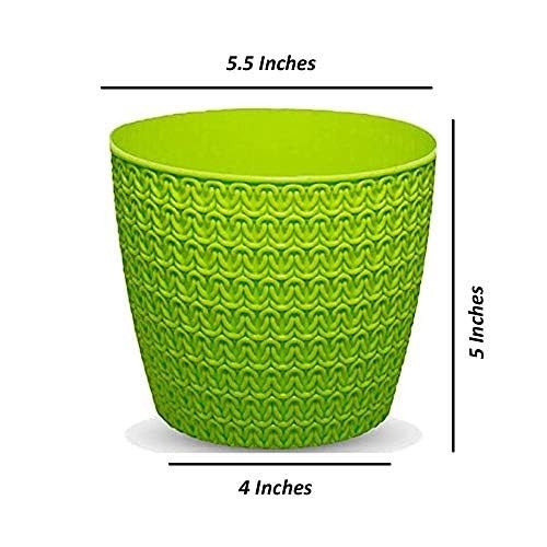 GoHooked 5.5 inch multicolor plastic flower pot with a textured knit design. Ideal for indoor and outdoor use.