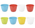 GoHooked set of 8 multicolor 10-inch plastic Duro flower pots with ribbed design for indoor/outdoor gardening.