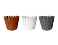 Go Hooked set of 3 plastic garden fence pots in brown, white, and grey. 11-inch diameter.