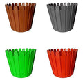 GoHooked set of 4 plastic garden fence pots in brown, grey, green, and red. 11 inch diameter.