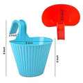 GoHooked blue plastic hanging planter with a red locking mechanism, 6 inches deep, 8 inches wide.