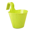 GoHooked lime green plastic hanging planter pot with double hooks, ribbed design, 5.25 inch diameter.