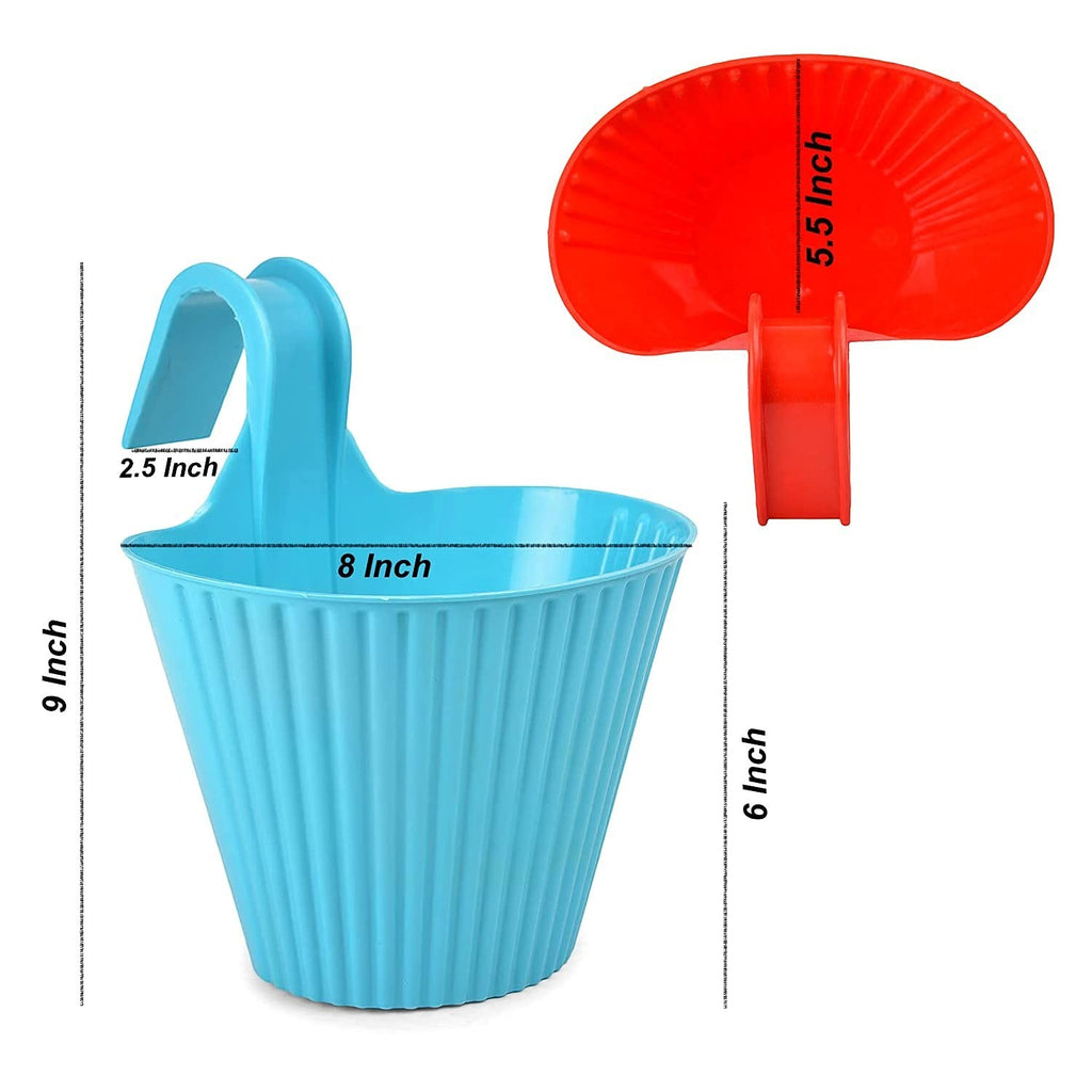 GoHooked blue plastic hanging planter pot with a hook for railings. Set of 6 assorted colors.