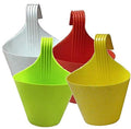 GoHooked assorted color plastic hanging planters, pack of 6. Ideal for herbs and flowers on patios and balconies.
