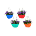 Go Hooked multicolor plastic hanging planters with purple flowers, set of 4, 8.5 inch diameter