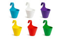 GoHooked set of 6 multicolour plastic hanging planters with hooks for balconies and railings.