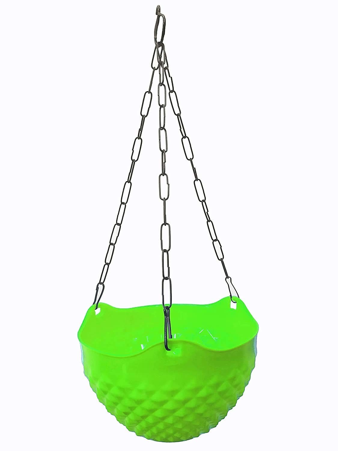 GoHooked lime green plastic hanging pot with diamond pattern, 8.5 inch, 7 pieces