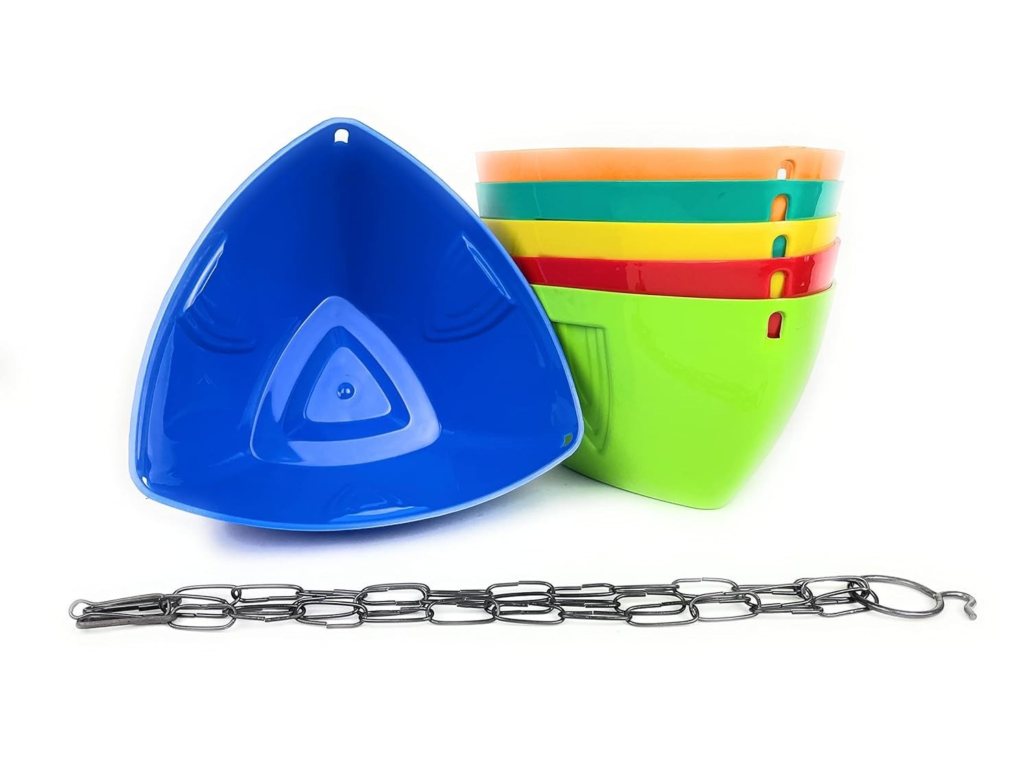 GoHooked multicolor plastic hanging pot set with metal chain, ideal for indoor/outdoor use.