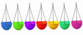 GoHooked 8.5 inch assorted colour plastic hanging pots with diamond texture and metal chains, set of 7