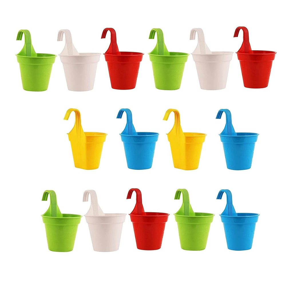 GoHooked multicolor plastic small hanging pots with hooks, pack of 15, ideal for balconies and small spaces.