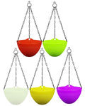 GoHooked set of 5 multicolour plastic hanging pots with chains. Ideal for gardens, patios, and balconies.