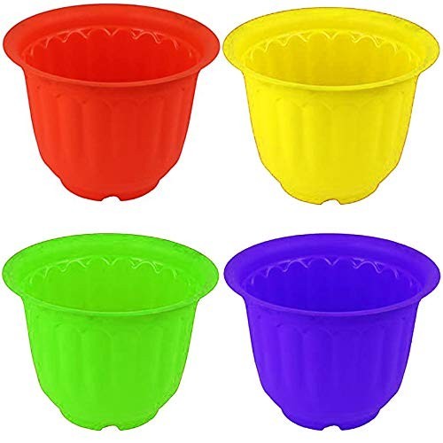 GoHooked set of 4 multicolor plastic jasmine garden planters, 20.5x15 cm. Ideal for indoor and outdoor use.