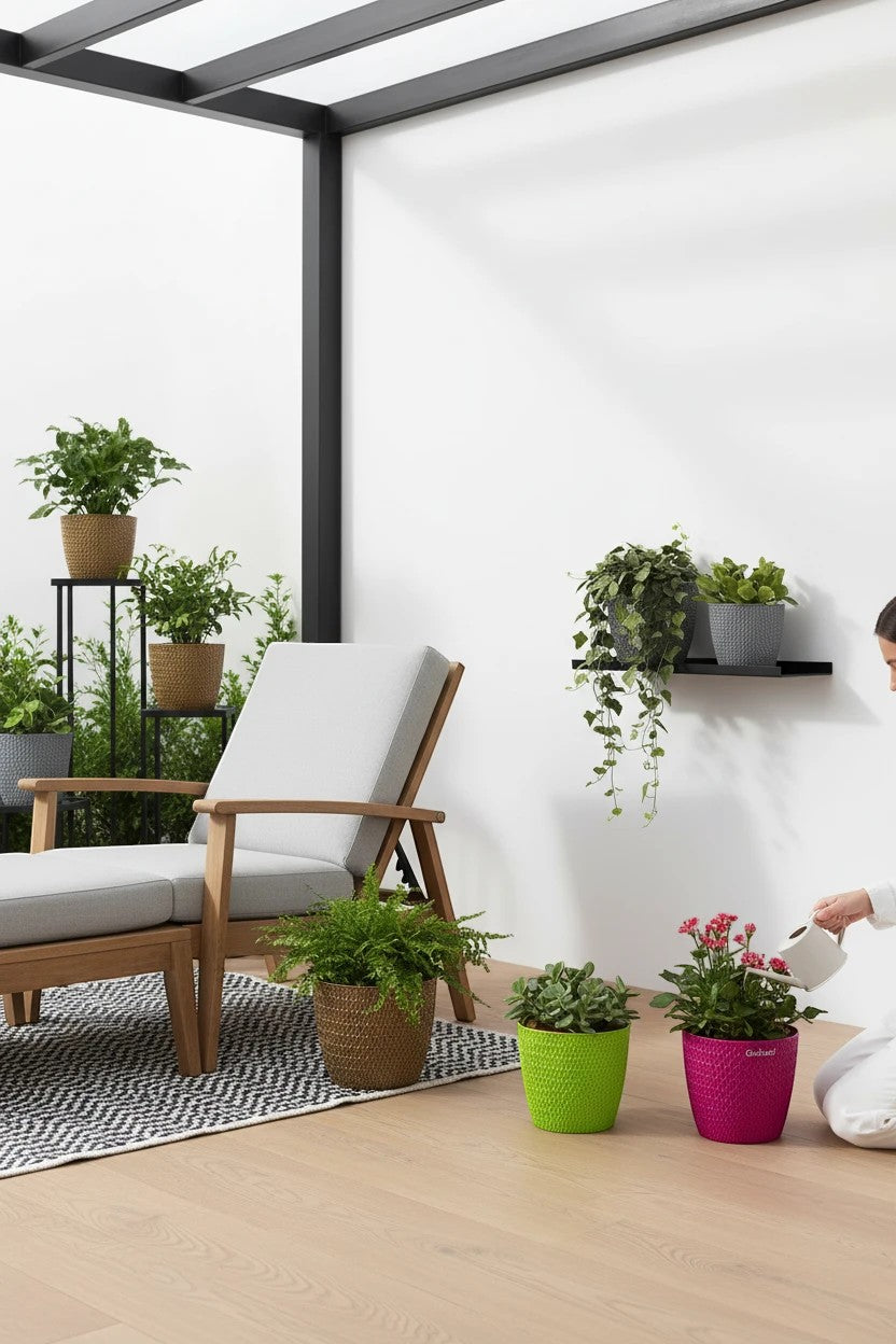 GoHooked multicolor plastic plant pots, 5.5 inch Oslo style, BPA-free polypropylene, tabletop mounting.