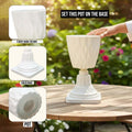 GoHooked 7-inch plastic planter with a marble finish and decorative pedestal stand. Features a wavy design and drainage holes.