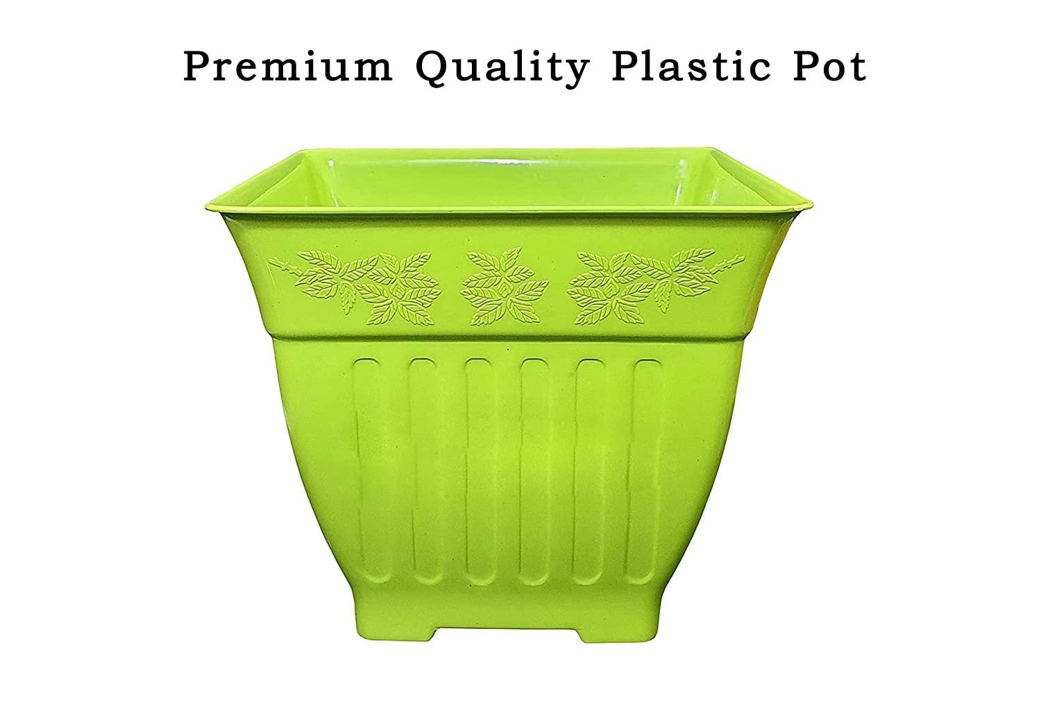 GoHooked multicolor square plastic planter with decorative leaf pattern and ribbed texture. 8.75 inch side, 7.5 inch height.
