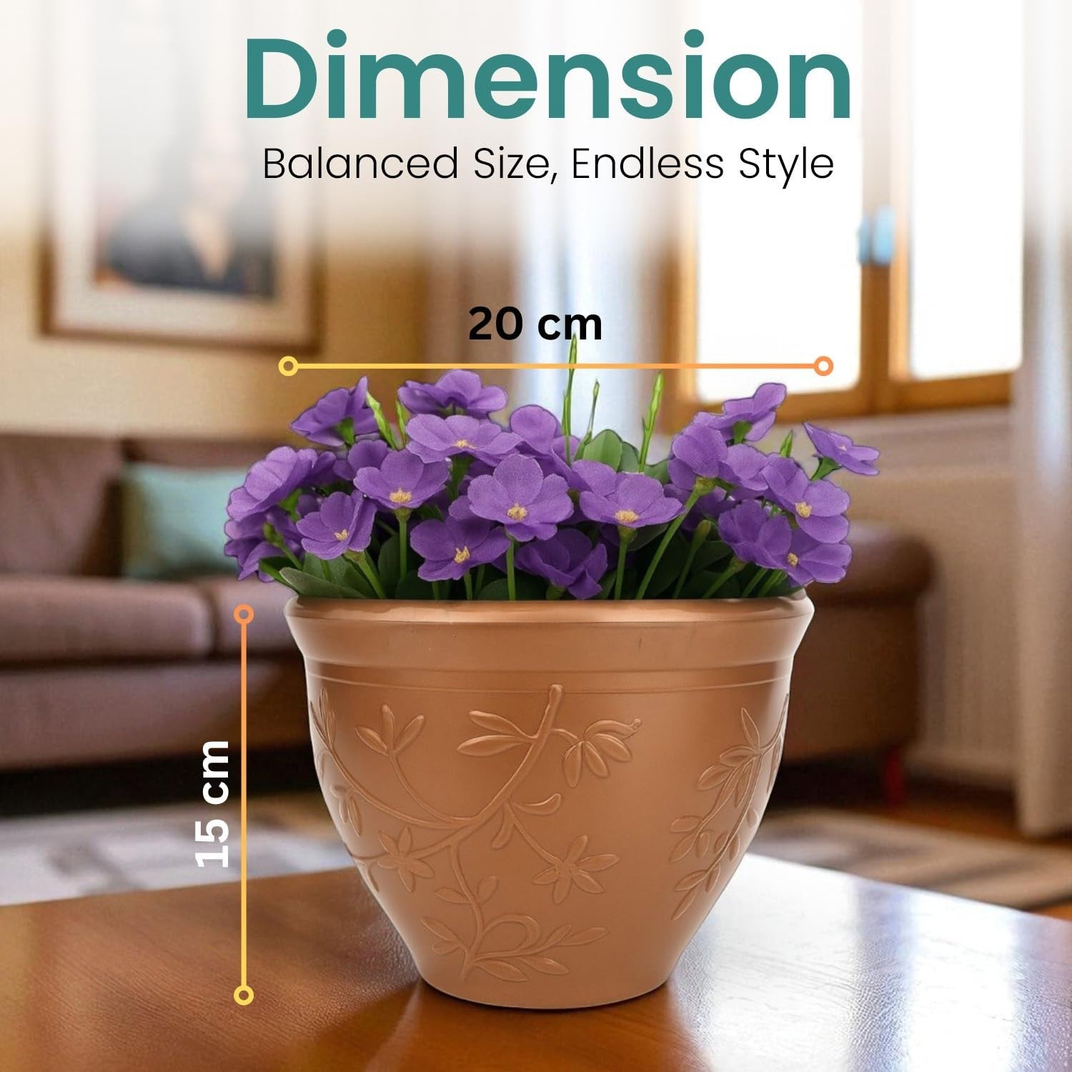 GoHooked multicolor plastic planter pot with embossed floral design, 8-inch diameter, 15cm height, for indoor/outdoor plants.