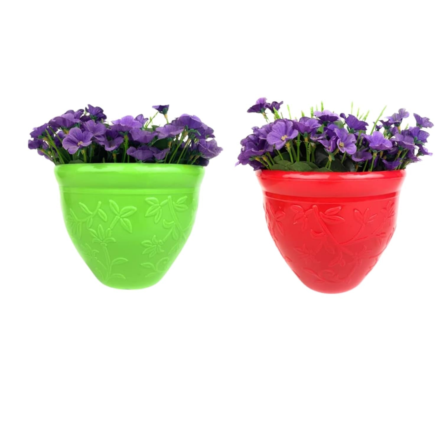GoHooked set of 3 multicolor plastic planter pots with embossed floral design, 7.5 inch size, perfect for indoor/outdoor plants.