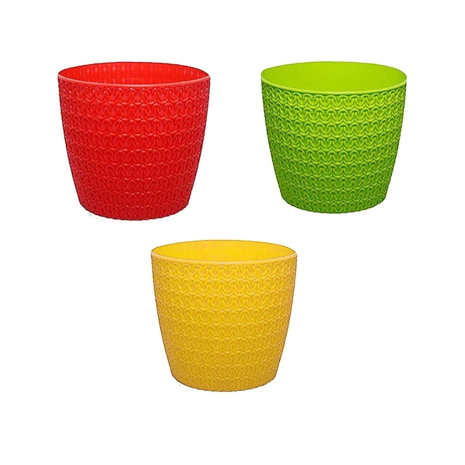 GoHooked set of 5 multicolor plastic planter pots with a modern textured design. Ideal for indoor/outdoor plants.