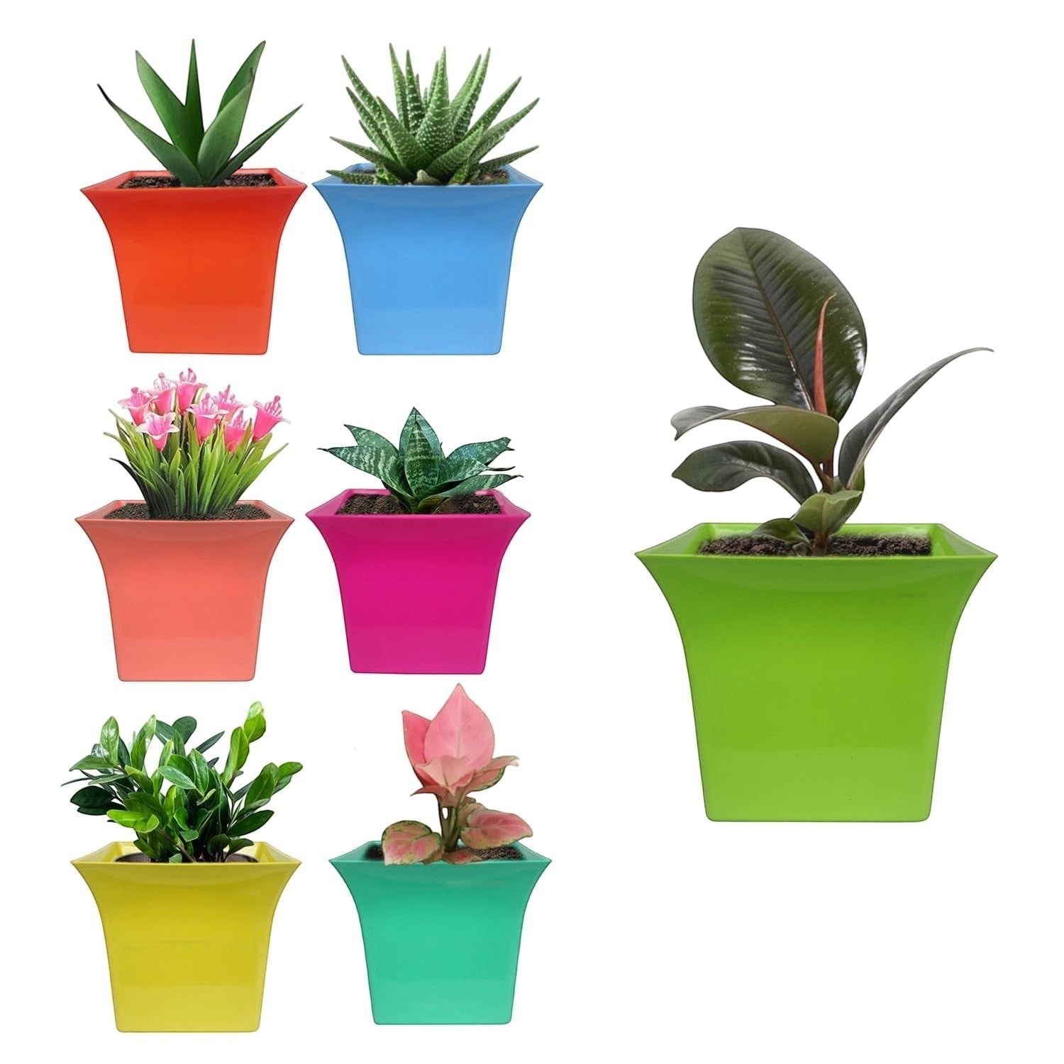 GoHooked set of 5 multicolor plastic planter pots with modern design, suitable for indoor/outdoor plants.