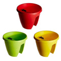 GoHooked set of 3 multicolour plastic railing flower pots, 12-inch, perfect for balconies.