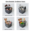 GoHooked multicolor plastic storage basket with decorative cutout pattern, ideal for makeup, bathroom toiletries, or kitchen items.