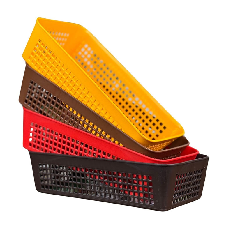 GoHooked set of 4 multicolour plastic storage baskets with perforated design. Ideal for bathroom organization.