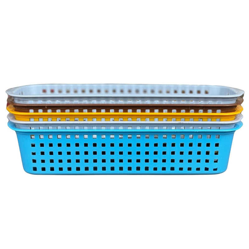 GoHooked pack of 5 multicolour plastic storage baskets with perforated sides and rims. Stacked for display.