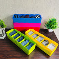 GoHooked multicolour plastic 5-grid storage boxes for socks, underwear, and accessories. Space-saving and durable.