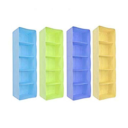 GoHooked set of 4 multicolor plastic 5-grid drawer organizers for socks, underwear, and small items.